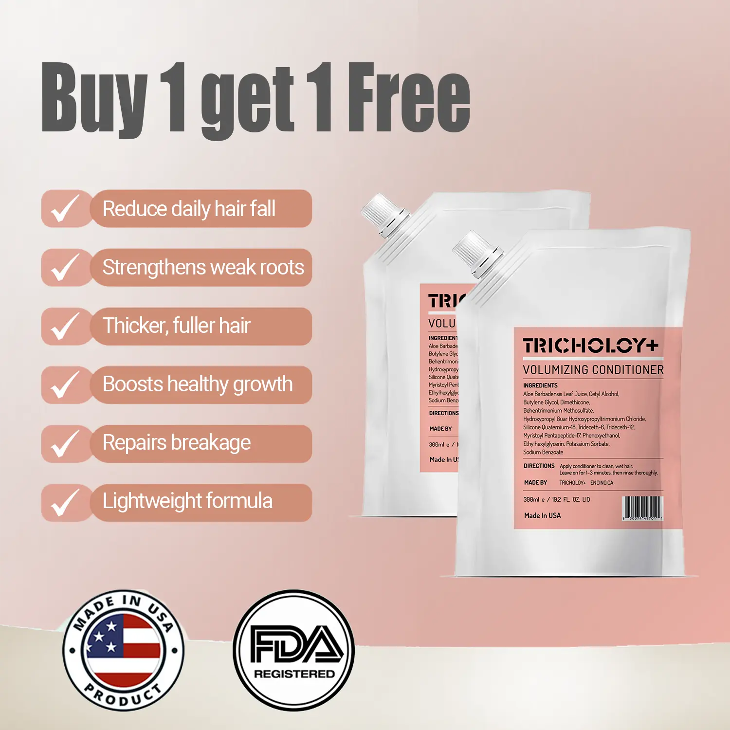 [Buy 1 Get 1 Free] Tricholoy+ Anti-Hair Fall & Less Shedding & Volumizing Conditioner | Strengthens Roots | Thicker, fuller hair | Repairs breakage | 300ML