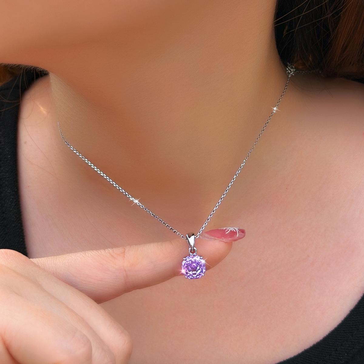 925 Sterling Silver Rose Fireworks Cut Cubic Zirconia Pendant Necklace, Suitable for Women’s Dates, Party, and Weddings; An Ideal Gift for A Girlfriend, Best Friend, or Loved One, Perfect for Birthdays, Anniversaries, and Holiday Gifts