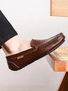 Men's Minimalist Casual Plain Round Toe Slip-on Loafers, Business Style Comfortable Flat Shoes for Daily Wear, Retro Style Shoes for Men, Boy, Affordable Loafers
