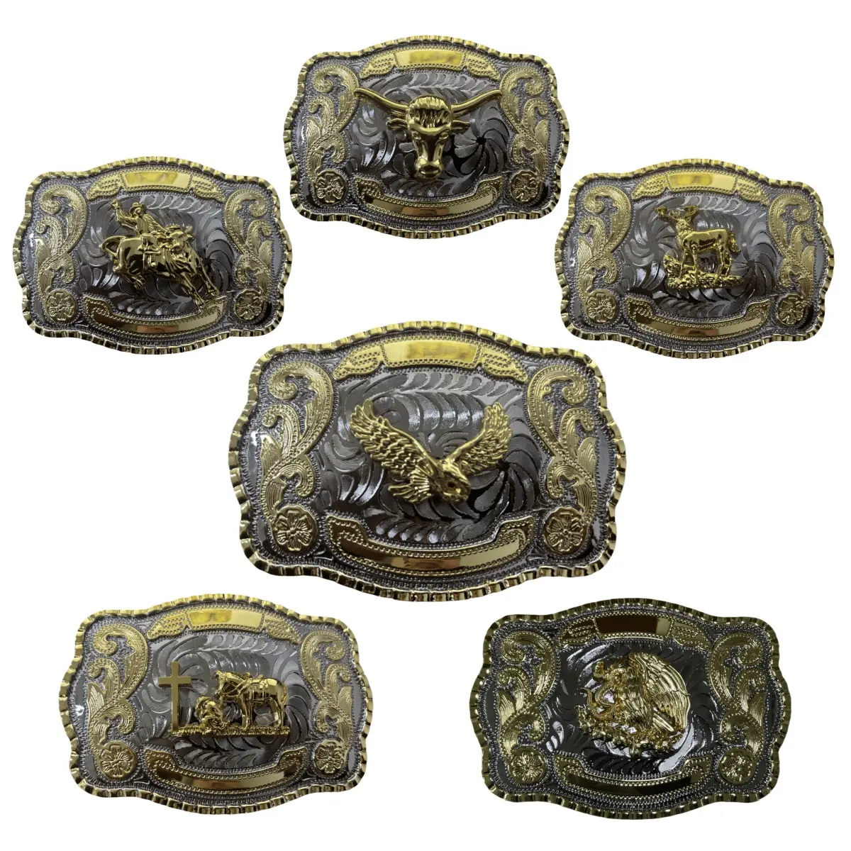 Western Cowboy Belt Buckle Men & Women, Large Golden Horse Bull Texas Belt Buckles American Flag Jeans Accessory