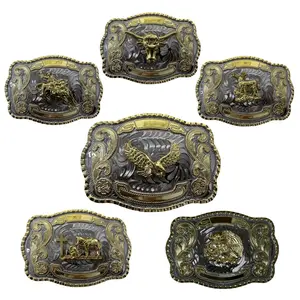 Western Cowboy Belt Buckle Men & Women, Large Golden Horse Bull Texas Belt Buckles American Flag Jeans Accessory