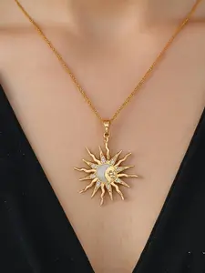 1pc Bohemian Retro Style Irregular Sun Pendant Necklace with Star and Moon Design, Zinc Alloy, Perfect for Daily Commute, Party, Date, Anniversary, and Ramadan Jewelry Gift, Versatile Accessory|Elegant Pendant Necklace|Durable Zinc Alloy