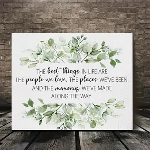 2D Flat, 1 Piece Sage Green Canvas Wall Art with Wooden Frame - Ready to Hang and Use, "The Most Beautiful Things in Life" Quote, Watercolor Leaf Design, Suitable for Home, Office or Bathroom Decoration, Women's Gift, Ho, Home Decor Accessory