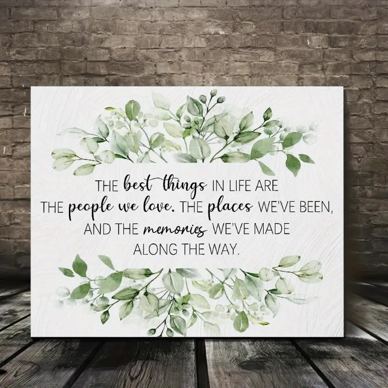 2D Flat, 1 Piece Sage Green Canvas Wall Art Quotes Print with Wooden Frame - Ready to Hang, "The Most Beautiful Things in Life" Quote, Watercolor Leaf Design, Suitable for Home, Office, Bathroom, Home Bedroom Decor, Women's Gift