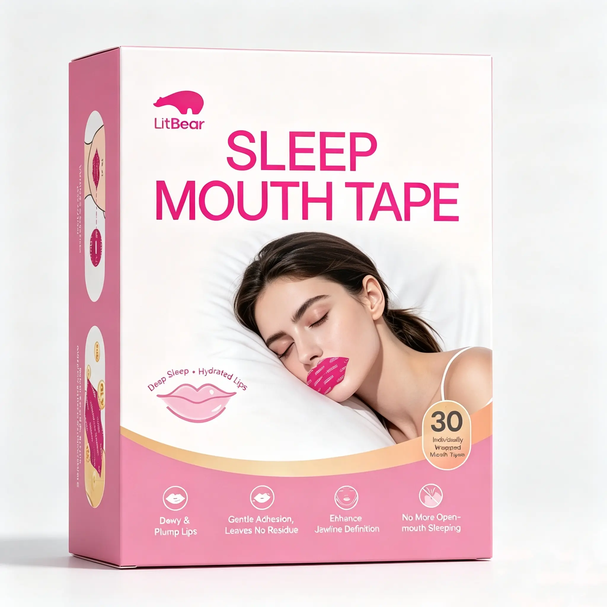 LitBear Hydrating Mouth Tape for Sleep, Bigger Hydrogel Lip Coverage, Moisturizing Night Mouth Tape, Self Care Gift for Women, Birthday & Christmas Gift for Her，1/2/3 Month Supply
