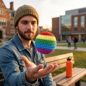 Retro 90s Hand Crochet Footbag, Colorful Striped Hacky Sack, Soft Portable Juggling Kick Toy, Screen-Free Fidget Game Toy for Teens Adults Outdoor Leisure