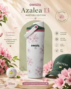 [Free Random Gift Included] Owala FreeSip Azalea 13 Sway 30oz Special Edition Water Bottle – Masters Azalea Golf Insulated Bottle, Leakproof Sports Tumbler