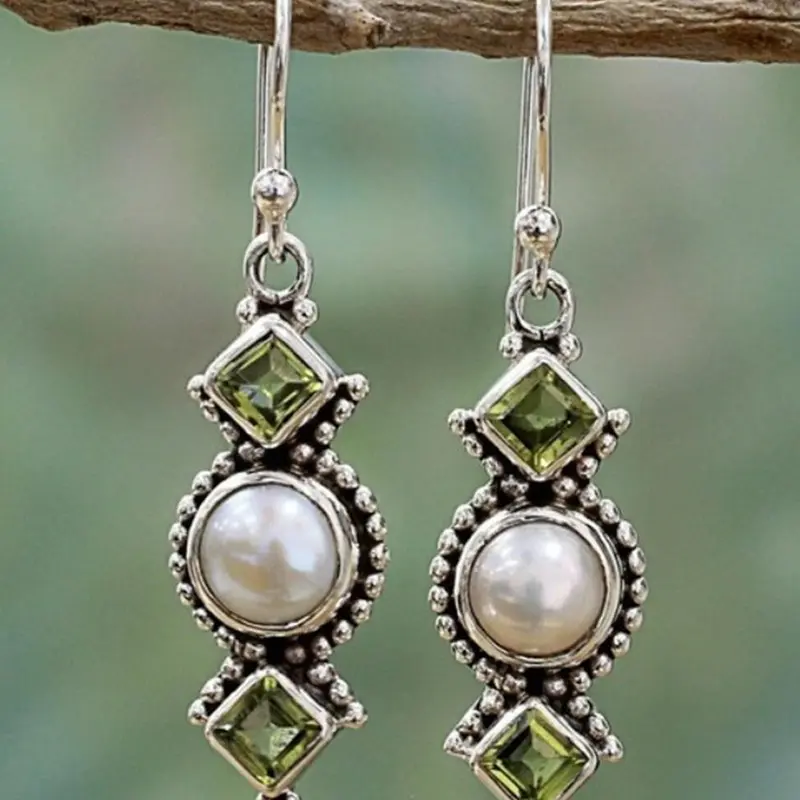 Boho Ethnic Style Creative Imitation Pearl Geometric Earrings, Vintage Unique Women's Casual Vacation Versatile Earrings, Dangle Earrings, Fashion Dangle Earrings, Boho Style Jewelry