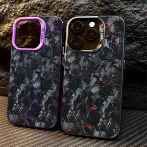 Imitation Forged Carbon Fiber Plating Case for iPhone  12 13 14 15 16 17 Pro Max