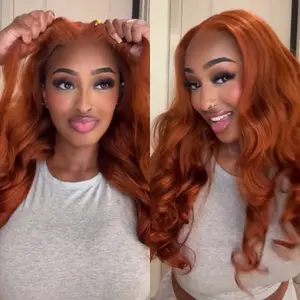 【13x6 Copper】Alipearl Hair Copper Orange Wig Pre Cut 13x6 Lace Closure Wig Human Hair Body Wave Glueless Pre Curled Wig