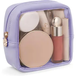 Makeup Bag,Mini Makeup Bag Cute Pouch Purse Organizer Travel Essentials,Clear Makeup Pouch for Car Accessories for Women,Purple
