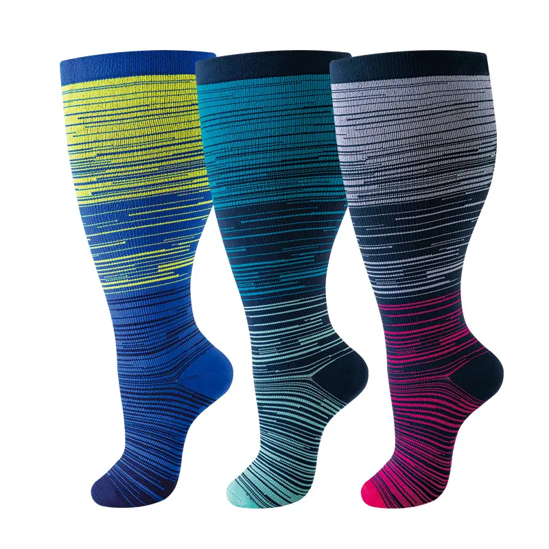 Women's Plus Size Extra Wide Calf Knee High Socks - 3 Pairs, 20-30 mmHg Daily Compression, Soft Skin-Friendly Fabric, Vibrant Activewear Sportswear for Everyday Work, Travel