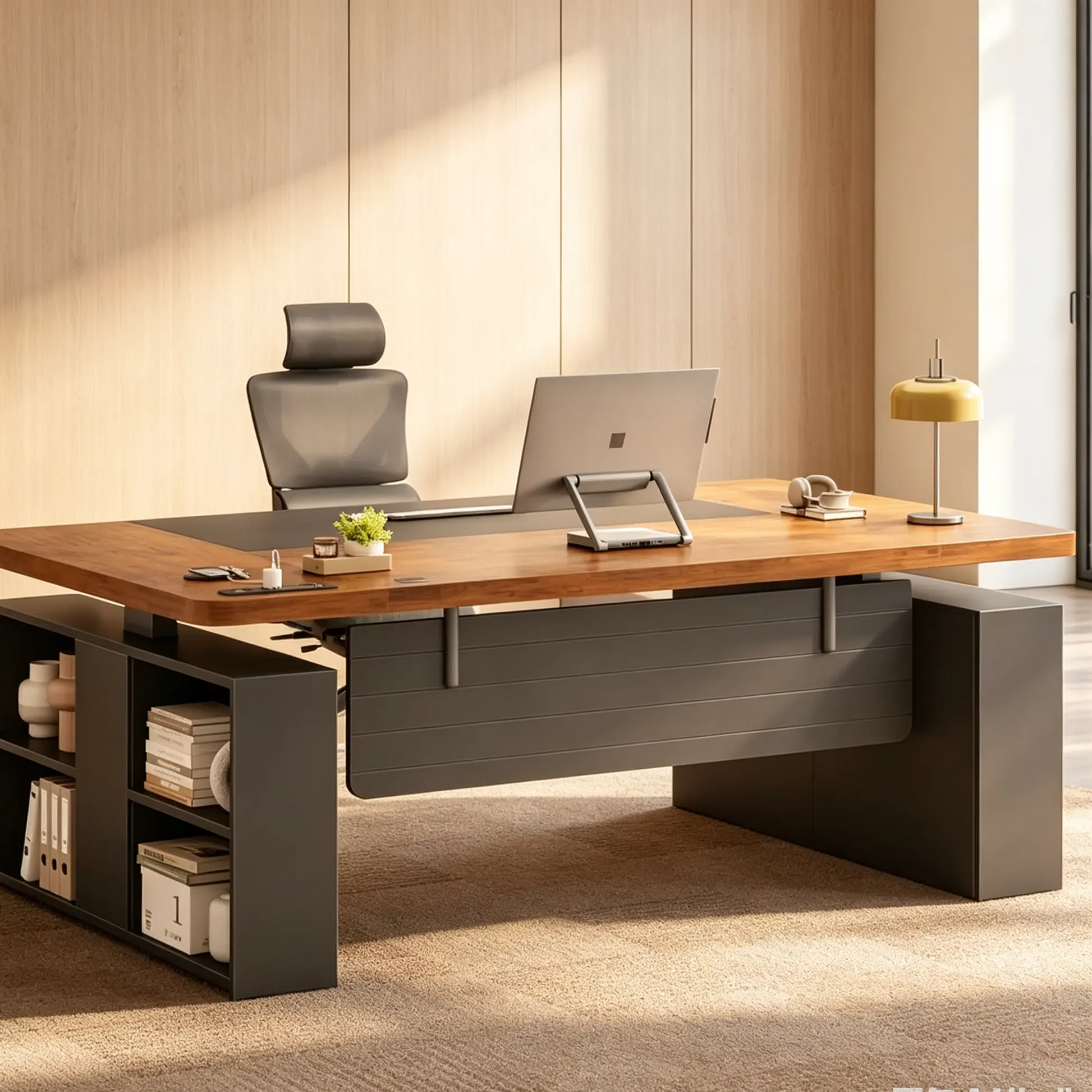55-Inch Ergonomic Adjustable Desk - Auto-Adjust Tech-Integrated Modern Home Office Workstation with 6 Drawers, Storage, Power Outlets & Specified Height Range (Multi- Drawer Computer Workstation), Modern Computer Workstations