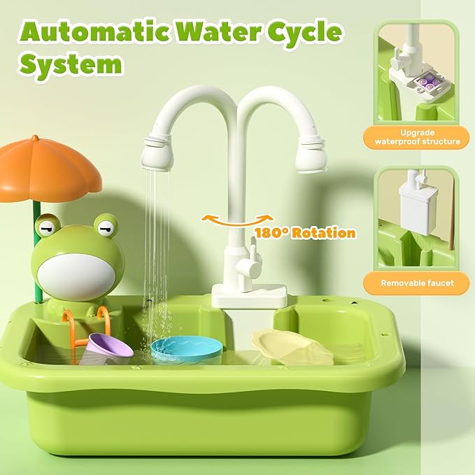 CUTE STONE Play Sink with Running Water, Kitchen Sink with Upgraded Electric Faucet, Play Kitchen , Realistic Learning Cookingset Spring CUTE STONE Play Sink with Running Water, Kitchen Sink with Upgraded Electric Faucet, Play Kitchen , Realistic Learning Cookingset Spring