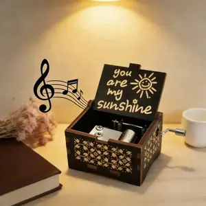 You Are My Sunshine Hand Crank Wooden Music Box, Laser Engraved Vintage Musical Box, Retro Handheld Music Box Gift for Mom, Dad, Daughter, Son, Couples, Birthday, Anniversary and Wedding