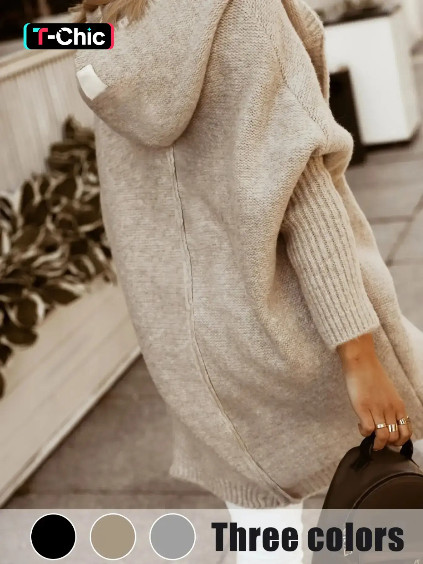 Women's Plain Basic Minimalist Chunky Soft Oversized Loose Open Front Hooded Knitted Cardigan Casual Batwing Sleeve Cardigan Outfits, Women Long Sleeve Knitwear for Fall & Winter, Womenswear, Knitted Cardigan Tops, Knitting, Chunky Knitted Sweater