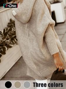 women's plain chunky open front hooded knitted cardigan, casual batwing sleeve cardigan outfits, women knitwear for fall & winter, womenswear