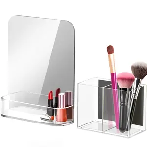 NiHome Magnetic Acrylic Locker Accessories Kit with Mirror, Pen Holder, and Makeup Brush Holder - Eyebrow Stationery Organizer for School, Office，Home