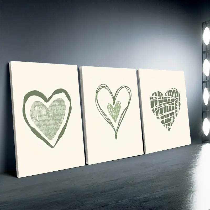 3 Small-Sized Framed Canvas Paintings - Farmhouse Blue-Green Abstract Love Glossy Waterproof Art Prints, Home Wall Decor with Hanging Box, Suitable for Bedroom, Wardrobe, Ideal for Independence Day, Thanksgiving, Black Friday, Polka Dot Themed Decor