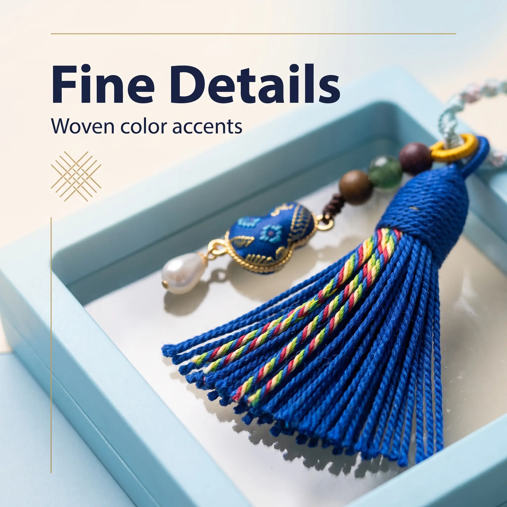 Oriental Fortune Gourd Tassel Pendant - Hand-Braided Cord Lucky Charm with Embroidery, Faux Pearl Drop, for Auto Mirror, Handbag, Thoughtful Holiday Present for Adults