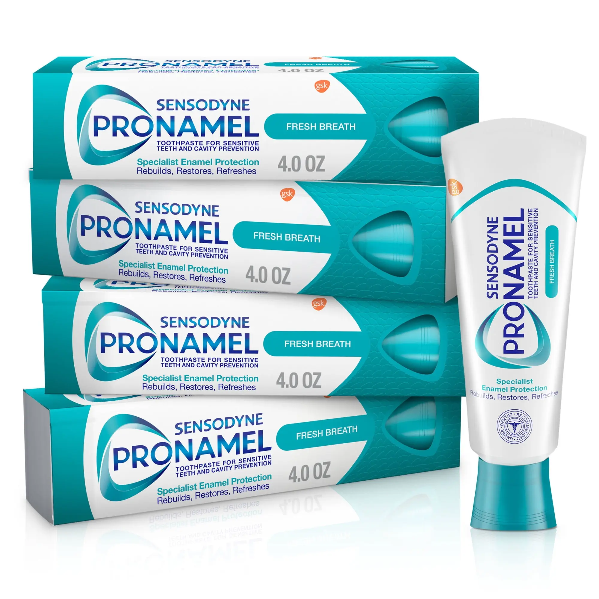Sensodyne Pronamel Fresh Breath Enamel Toothpaste for Sensitive Teeth and Cavity Protection, Fresh Wave - 4 Oz (4 Pack)
