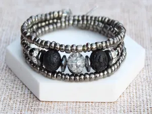 Silver Wrap Diffuser Bracelet, Diffuser Bracelet, Wrap Bracelet with Black Lava Beads, Lava Stone Bracelet. One size Fits Most.