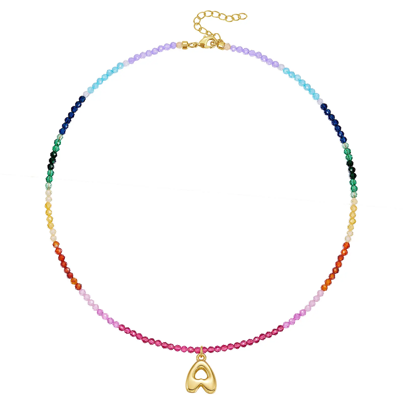 KISSYAN Beaded Initial Necklace for Women, 14K Gold Plated Bubble Letter Pendant Rainbow Gemstone Choker Colorful Summer Beach Jewelry