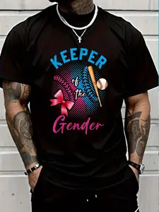 100% Cotton Keeper Of The Gender Baseball Or Bows Gender Reveal Party T-Shirt Women's Men's Graphic Tee Crew Neck summer vacation Tops