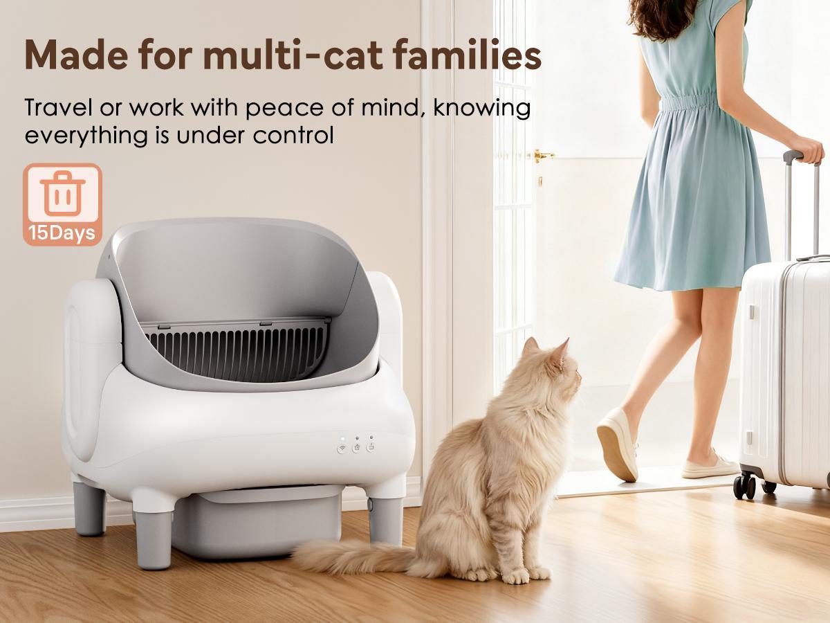 FUMOI Self-Cleaning Cat Litter Box for Multi-Cat Families, Open-Top Automatic Litter Box with APP Control & 2.4G WiFi, Smart Safety Sensors, Odor Lock Technology & 10.5L Large Waste Drawer FUMOI Self-Cleaning Cat Litter Box for Multi-Cat Families, Open-Top Automatic Litter Box with APP Control & 2.4G WiFi, Smart Safety Sensors, Odor Lock Technology & 10.5L Large Waste Drawer
