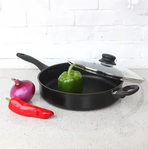 4 Quart Multi-Use Non-Stick 28cm Black Jumbo Cooker Frying Pan with Glass Lid