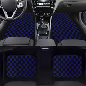 Brand New 4PCS UNIVERSAL CHECKERED BLUE Racing Fabric Car Floor Mats Interior Carpets