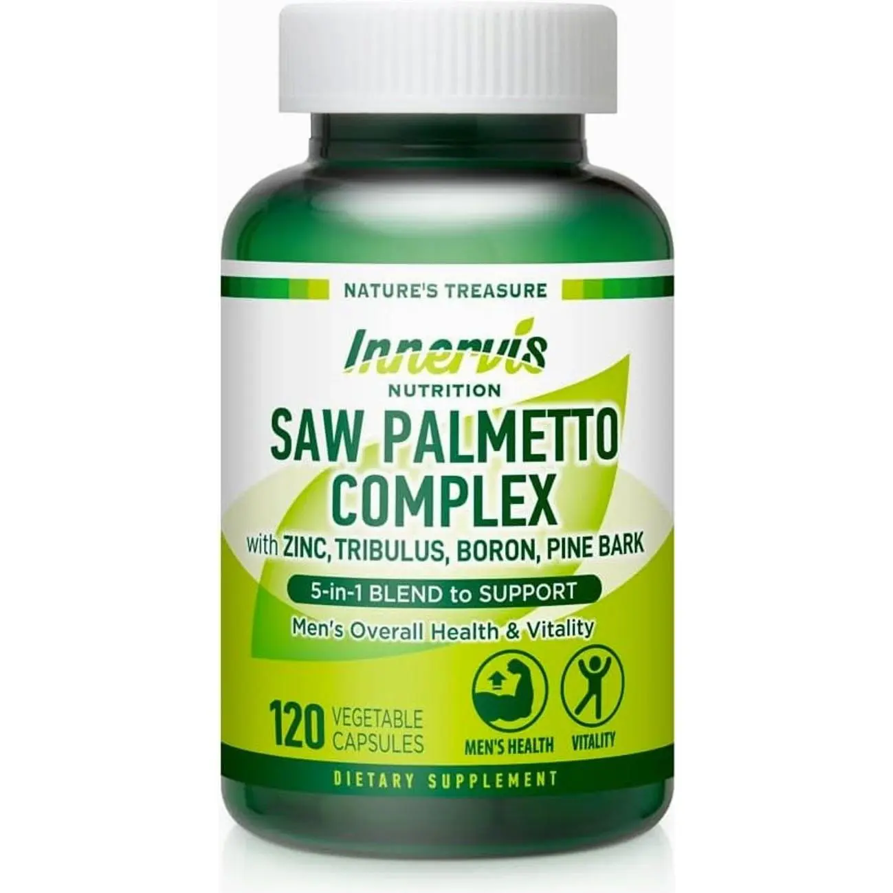 Prostate & Urinary Support for Men – 5-in-1 Saw Palmetto Complex with Zinc, Tribulus, Boron, Pine Bark – 120 Veggie Capsules