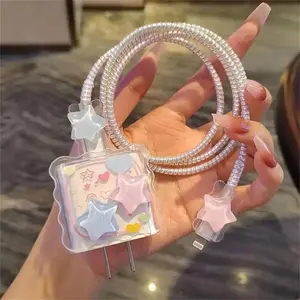 Cute Star iPhone Charger Protective Casing, Decorative Data Cable Protector, Universal Smartphone-Cellphone Handheld Charger Accessories