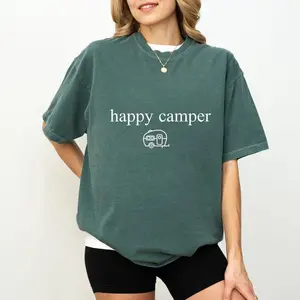 Happy Camper T-Shirt - Retro Camping Shirt for Summer Vacation Hiking Outfit, Camping Lover Gift, All Seasons, Unisex Fit 100% Cotton
