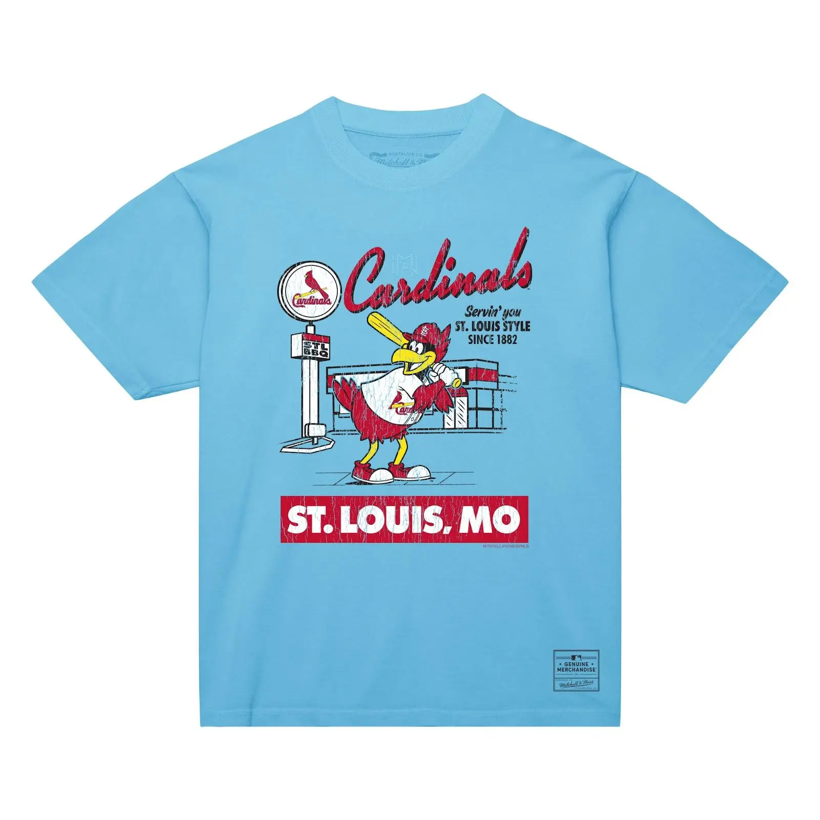 St. Louis Cardinals Light Blue Deli Arch T-Shirt MLB Throwback Tee Graphic Vintage Fan Gear Mitchell & Ness