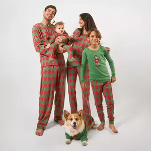 Leveret Womens Two Piece Cotton Loose Fit Matching Family Pajamas Argyle Red & Green XS