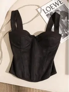 Fishbone Corset Top Strapless Vest for Women, Inner Layer Slimming Waist Short Tank with Chest Pad, Bottoming Camisole Shirt