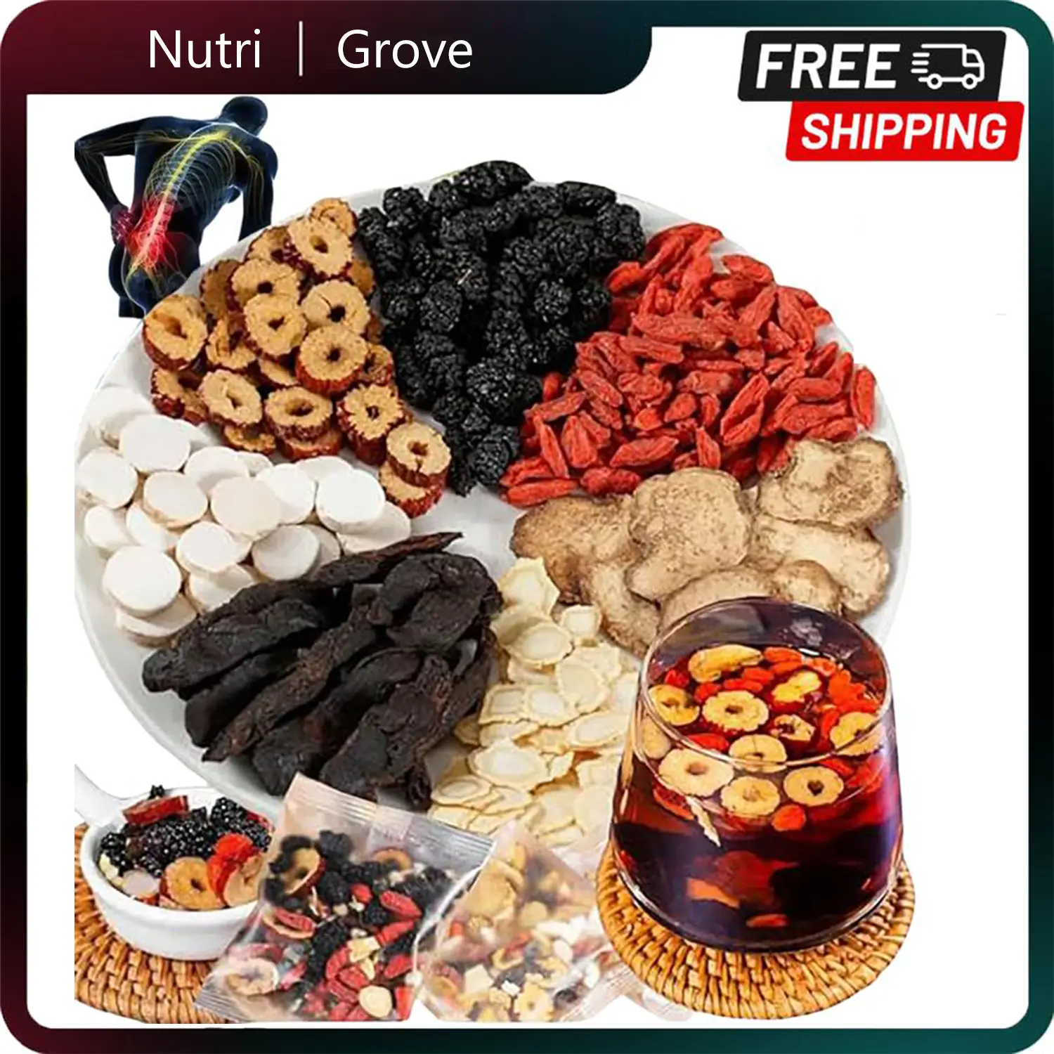 Kidney tea formula Ginseng Five TreasureTeaCombination Scented Tea Eight Treasure TeaRedDate Wolfberry Tea Men's Tea HealthTeaMulberry Herbal Formula