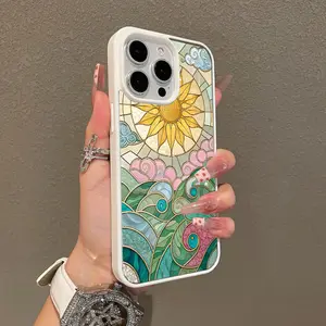 Magnetic Stylish Case for iPhone 16 E Pro Max 15 Plus 14 13 12 11 XS XR, Stained Glass Sun Wave Aesthetic | Shockproof, Silicone, Lightweight, Girly, and Scratch Resistant Protection
