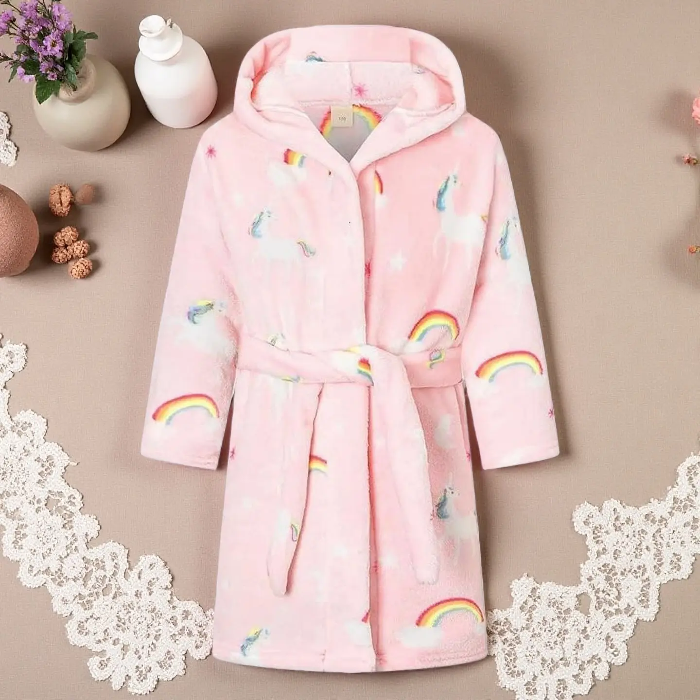 L-SQ031   Plush Soft Flannel Bathrobes for Kids - Hooded Robes for Boys & Girls, Perfect Sleepwear Gift