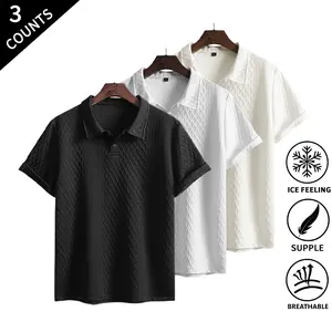 3-Pack Men’s Casual Textured Polo Shirts, Ice-Cooling Breathable Short-Sleeve Tops, Soft Supple Fabric, Perfect for Golf, Work, and Street Style