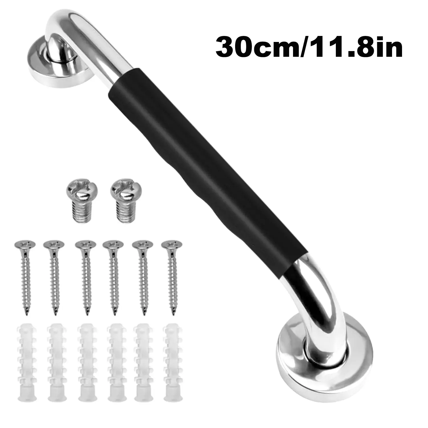 SUS304 Stainless Steel Bathroom Safety Grab Bar - Textured Silicone Grip, 500lbs Load Capacity, Shower & Toilet Safety Rails, Reduces Slip Risk, Easy Installation, Multi-Size (30cm/11.8in & More Options), Textured Grip, Home, Shower Area