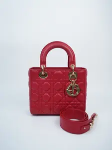 Pre-owned Dior lambskin Shoulder Bags Christian Cannage Small My ABCDior Lady Red