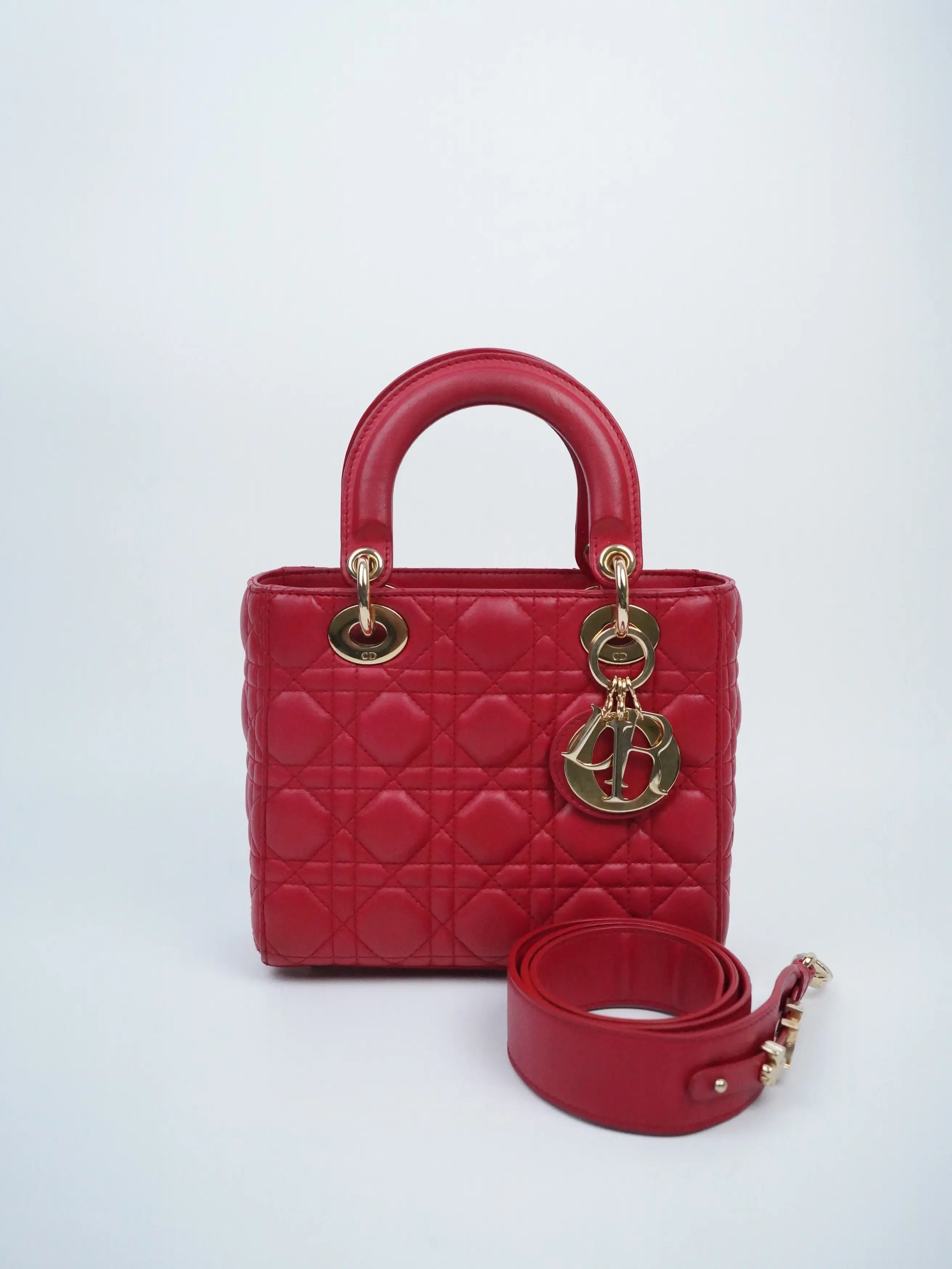 Pre-owned Dior lambskin Shoulder Bags Christian Cannage Small My ABCDior Lady Red