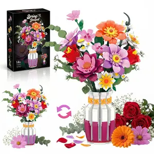 Floral Bouquet Building Set with 2-in-1 Vase, 16-Piece Botanical Kit for Women and Adults, Relaxing and Creative DIY Project, Unique Anniversary Gift for Her, Elegant Aesthetic Centerpiece for Living Room Dining Table