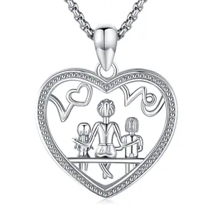 DRINSPER Mother & 2 Daughters Necklace, 925 Sterling Silver Pendant Necklace for Mother's Day for Daughter, Jewelry Gift for Mom & Daughter