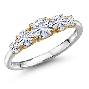 925 Silver and 10K Yellow Gold White Moissanite Graduated Wedding Band Engagement Ring For Women | 1.16 Cttw | Round 5MM 4MM and 3MM