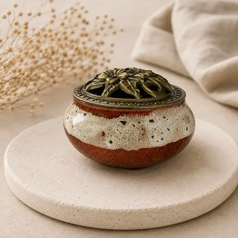 Artisan-Made Ceramic Incense Burner - Incense Holder for Nature Meditation, Cleansing Practice & Daily Rituals, Charcoal Smudge Bowl, Mother Earth Focused Gift (4x4x4 in)