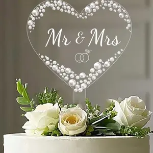 Acrylic Wedding Cake Decorations Couple Set, Pearl & Rhinestone Decoration, Reusable Easy Installation, Bohemian Style for Engagement Anniversary