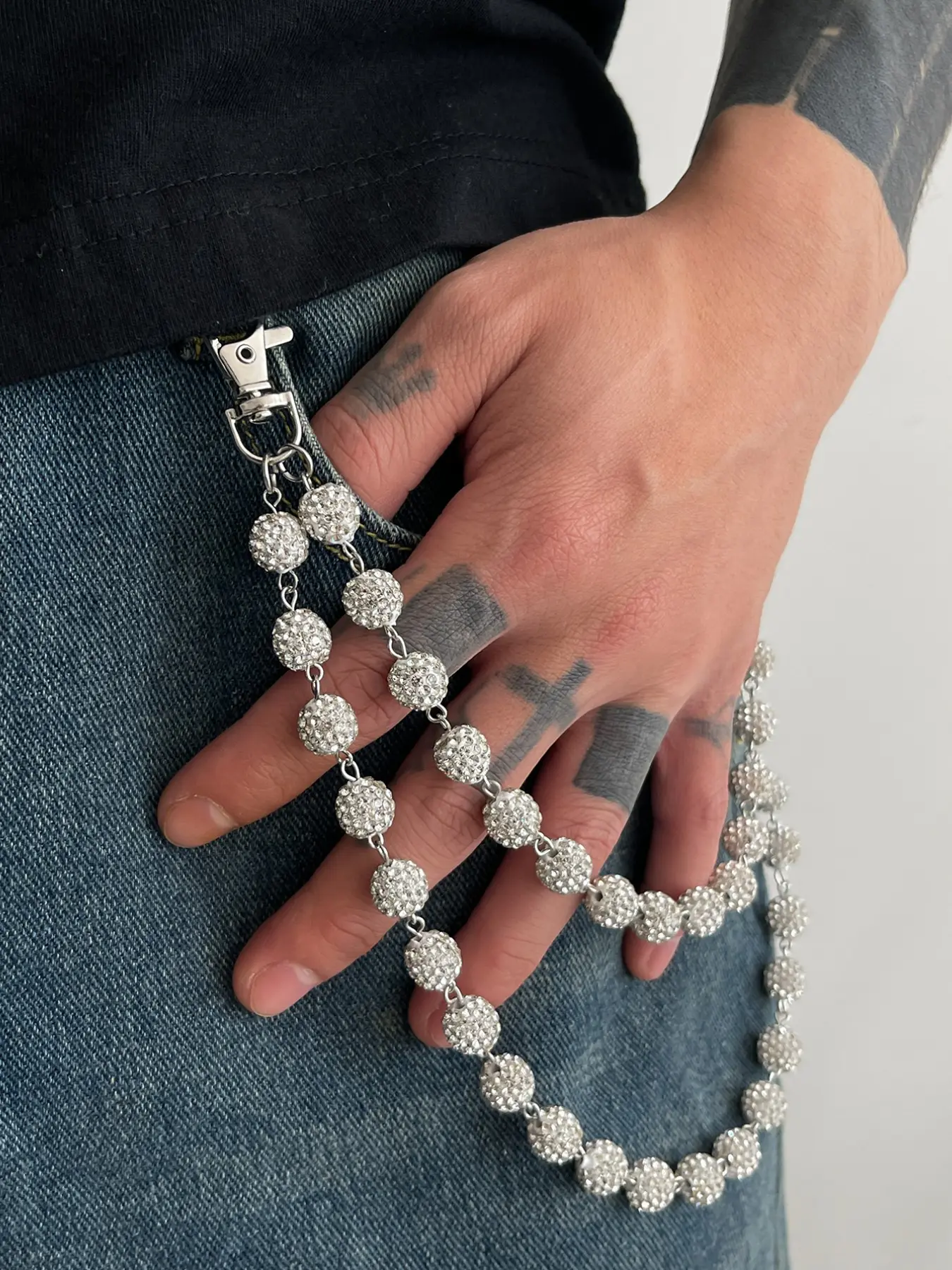 Men's Hip-Hop Style Rhinestone Ball Chain, Fashionable Two-Layered Pants Chain, Unique Streetwear Accessory, Body Chains, Fashion Body Jewelry, Spring Summer Trendy, Body Jewellery
